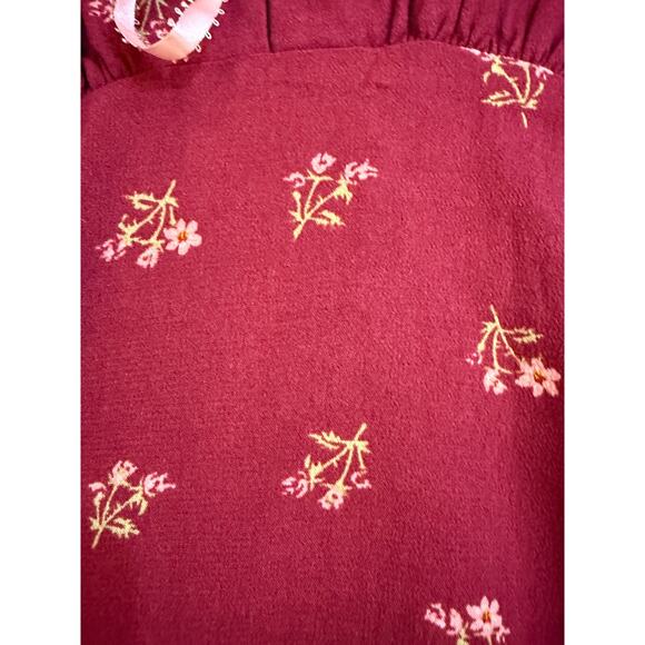 Free People Womens Dress Sz S/M Mini Smocked Waist Burgundy Cottage NWT $129 - Picture 4 of 8